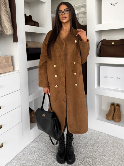 Hnědý oboustranný dlouhý kabát HYBRID