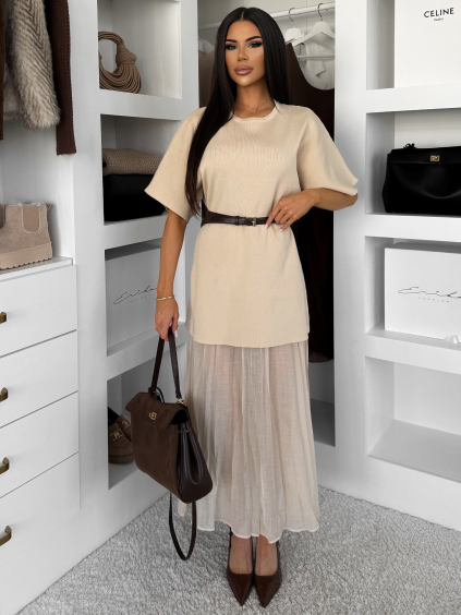 Krémové stylové dlouhé šaty LEGACY