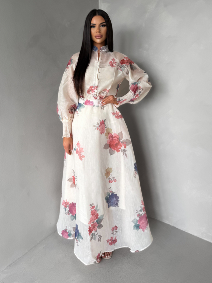Krémový květinový elegantní komplet FACTOR se sukní