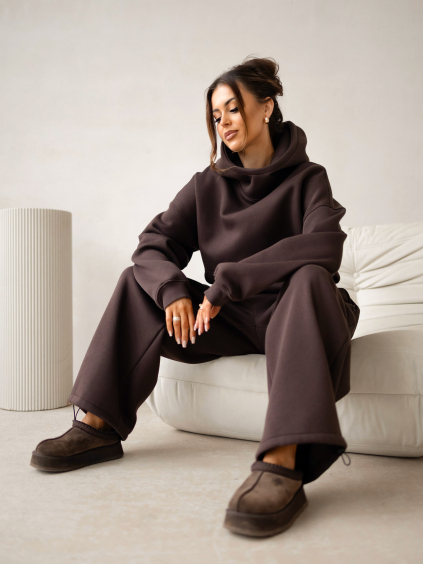 Tmavě hnědá stylová bavlněná teplákovka ADELLINE