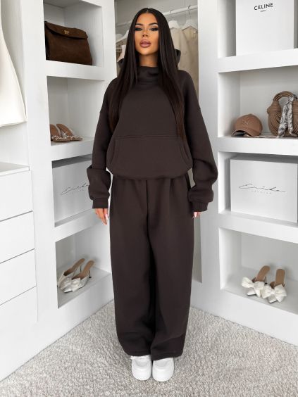 Tmavě hnědá stylová bavlněná teplákovka ADELLINE