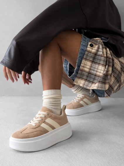 Světle hnědé semišové stylové tenisky CAVELLO na platformě