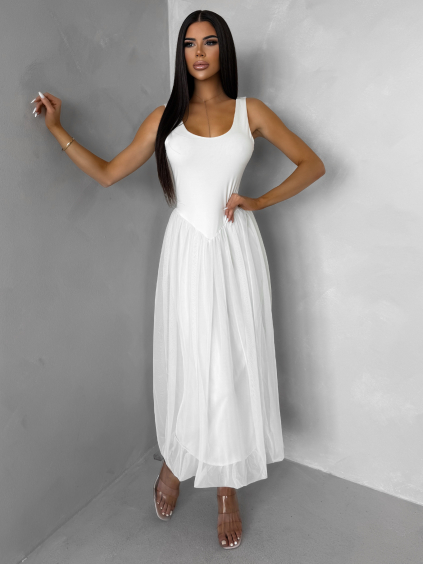 Krémové tvarující šaty KRYLON s šifonovou sukní