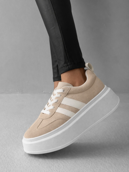Béžové semišové tenisky CAVELLO na vyšší platformě