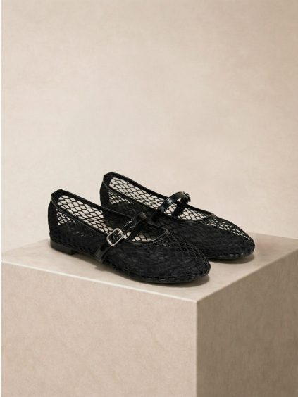 Černé síťované baleríny SELMIYA s páskem