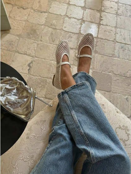 Bílé síťované baleríny SELMIYA s páskem