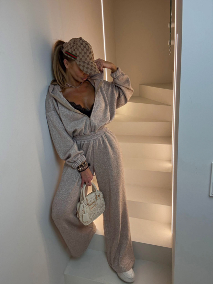 Béžový dlouhý luxusní overal SETERIO se širokými nohavicemi