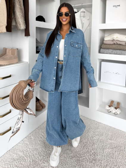 Modrý džínový dlouhý komplet BRELUM s košilí