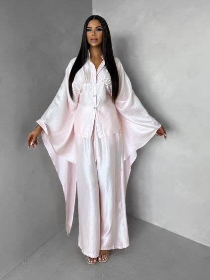 Růžový kalhotový dlouhý elegantní komplet IMPACT