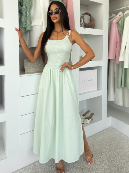 Světle zelené dlouhé bavlněné šaty WONDER na ramínka