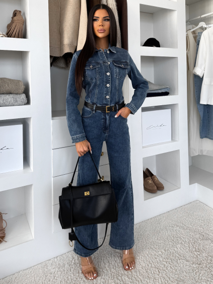 Tmavě modrý džínový denim dlouhý overal ZENTRO