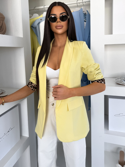 Žluté stylové sako ZAFINA s leopardním vzorem