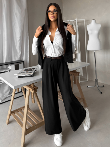 Černé elegantní široké kalhoty CULTRA