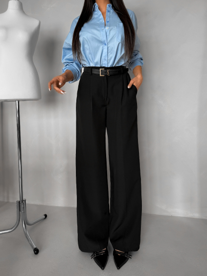 Černé elegantní široké kalhoty OMNIRA