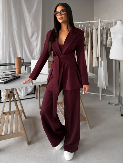 Vínový společenský kalhotový kostým OTARIO