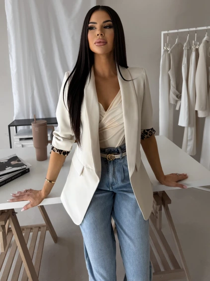 Béžové elegantní vypasované sako ZAFINA s leopardním vzorem