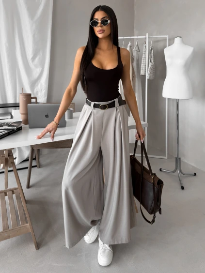 Béžové elegantní široké pohodlné kalhoty FELYRY