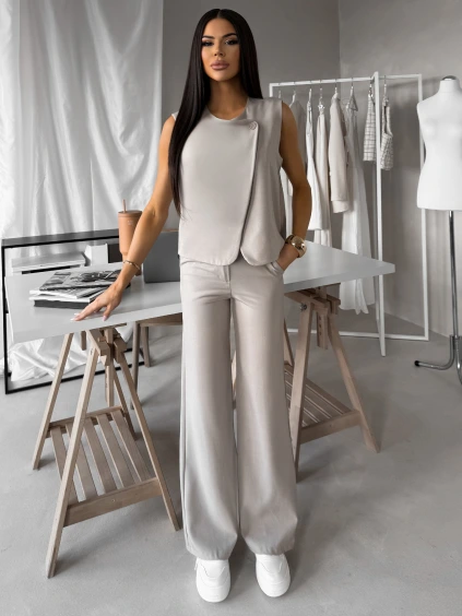 Béžovošedé elegantní široké kalhoty ALMORY