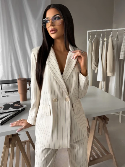Krémové elegantní pruhované sako ORLENA