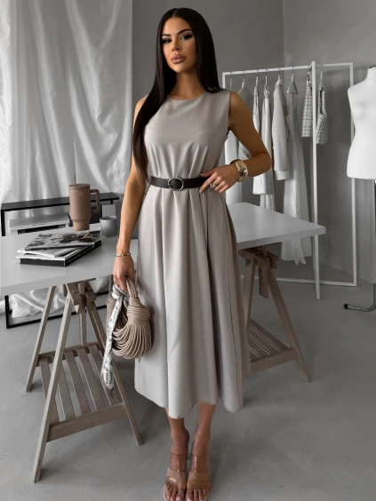Šedé pouzdrové áčkové midi šaty GERARDYS s páskem