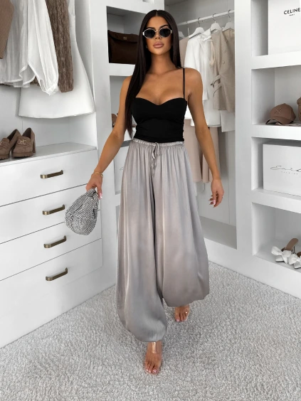Šedé saténové balónové široké kalhoty KALLOS