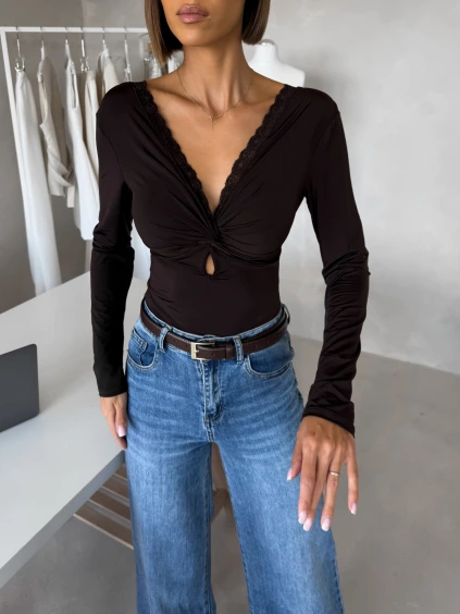 Tmavě hnědé body LORIEN s dlouhým rukávem