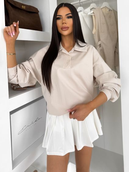 Béžová basic mikina ELVARA s límečkem