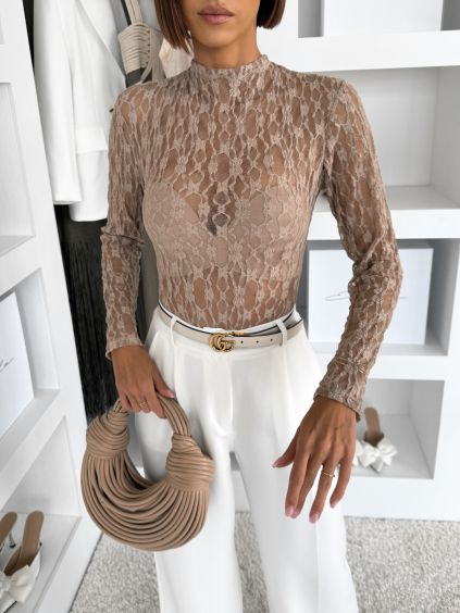 Béžové krajkové body TARELI s dlouhým rukávem