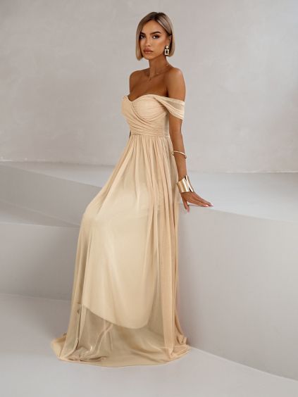 Béžové tylové společenské šaty BOSCO