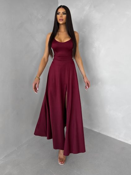 Bordó saténové vypasované šaty SIMUEL se šněrováním