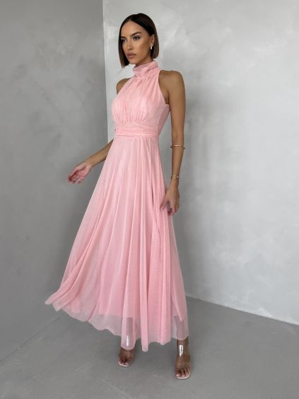 Broskvové společenské dlouhé tylové AURAC