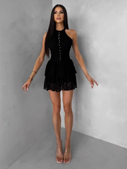 Černé krajkované koktejlové krátké šaty QUINTESSA