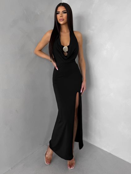 Černé dlouhé šaty SOLFARA s ozdobou