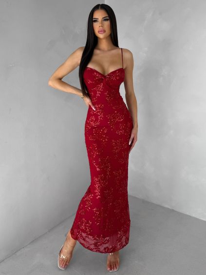 Červené společenské třpytivé dlouhé šaty KAILINA