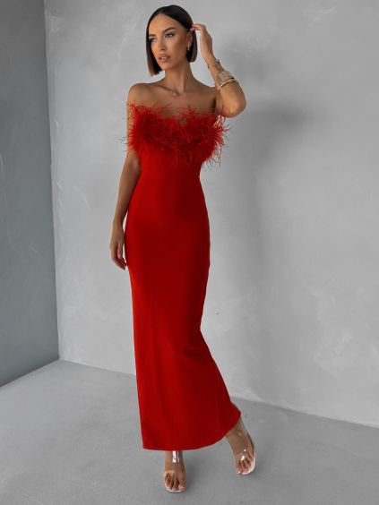 Červené společenské dlouhé vypasované šaty BELSANTE s rozparkem