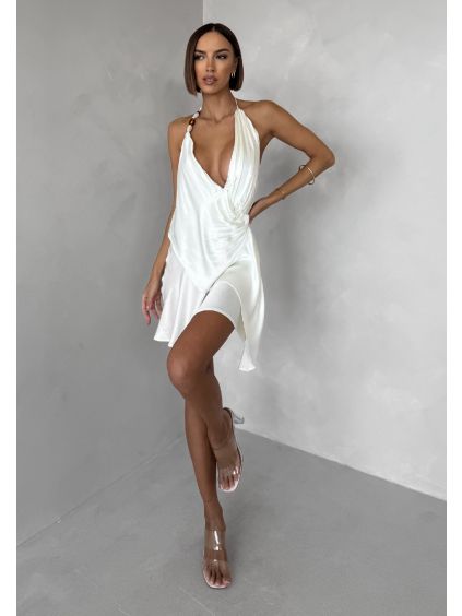 Krémové krátké koktejlové saténové šaty AMESTIA