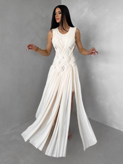 Krémové luxusní dlouhé šifonové šaty PALYRA