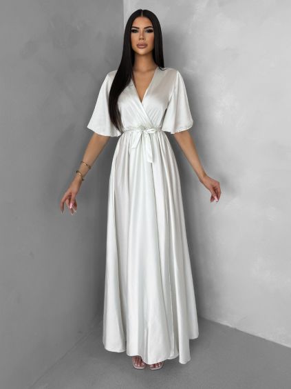 Perleťové  dlouhé saténové šaty GO HOME s páskem