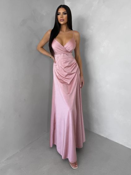 Starorůžové dlouhé saténové šaty ARANKA na ramínka