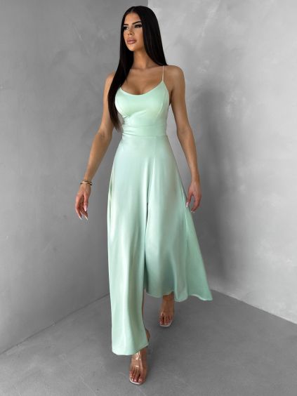 Světle zelené saténové šaty SIMUEL se šněrováním