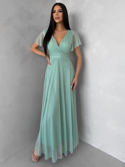 Světle zelené šifonové dlouhé vázací šaty VIONELA
