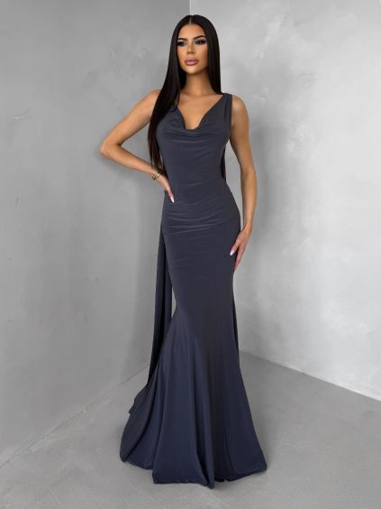 Šedé společenské dlouhé šaty RAVILETA