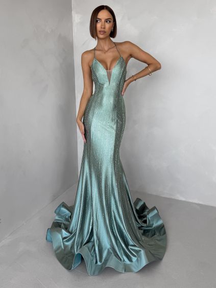 Zelené plesové dlouhé třpytivé šaty GALDYNE