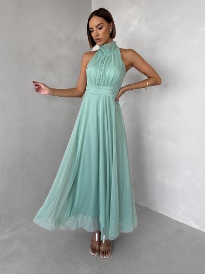 Zelenkavé společenské dlouhé tylové AURAC