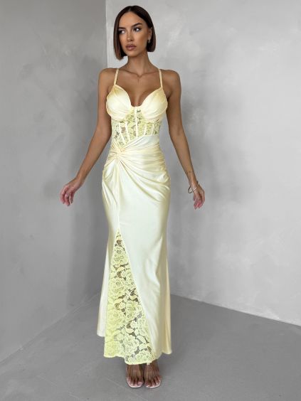 Žluté společenské dlouhé šaty ARLISE s krajkou