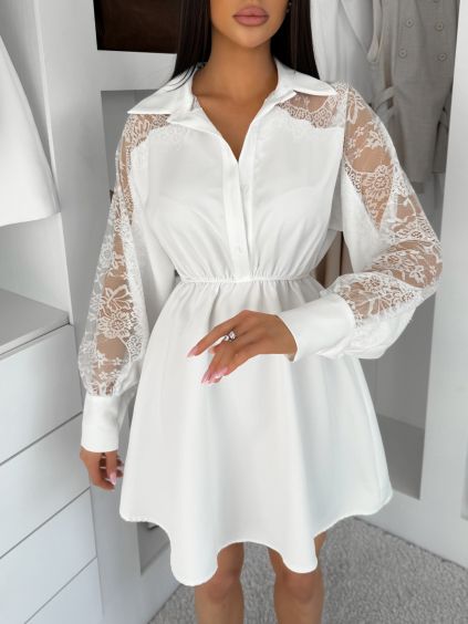 Bílé košilové šaty VYLORIUM s krajkovými rukávy