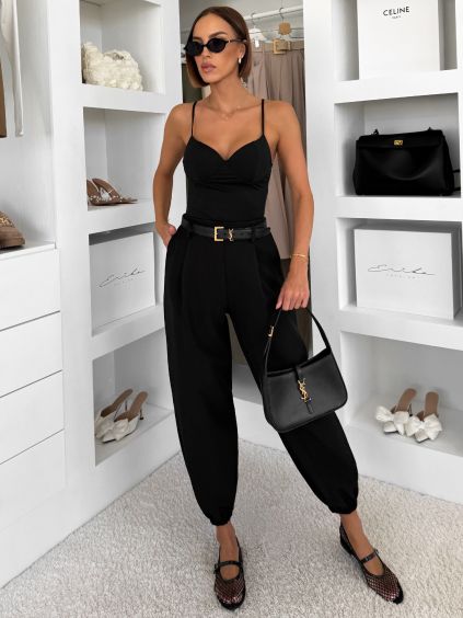 Černé elegantní široké kalhoty ZENVY