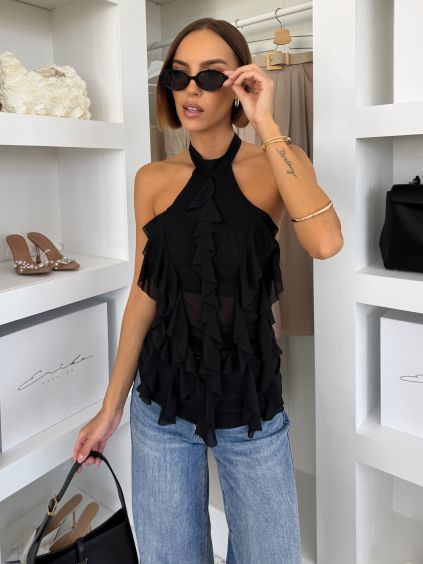 Černý volánkový top BROUZEN