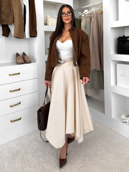 Krémová elegantní dlouhá midi sukně MONTESSA s páskem