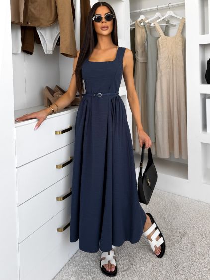 Modré dlouhé pouzdrové letní šaty SENTALIA s páskem